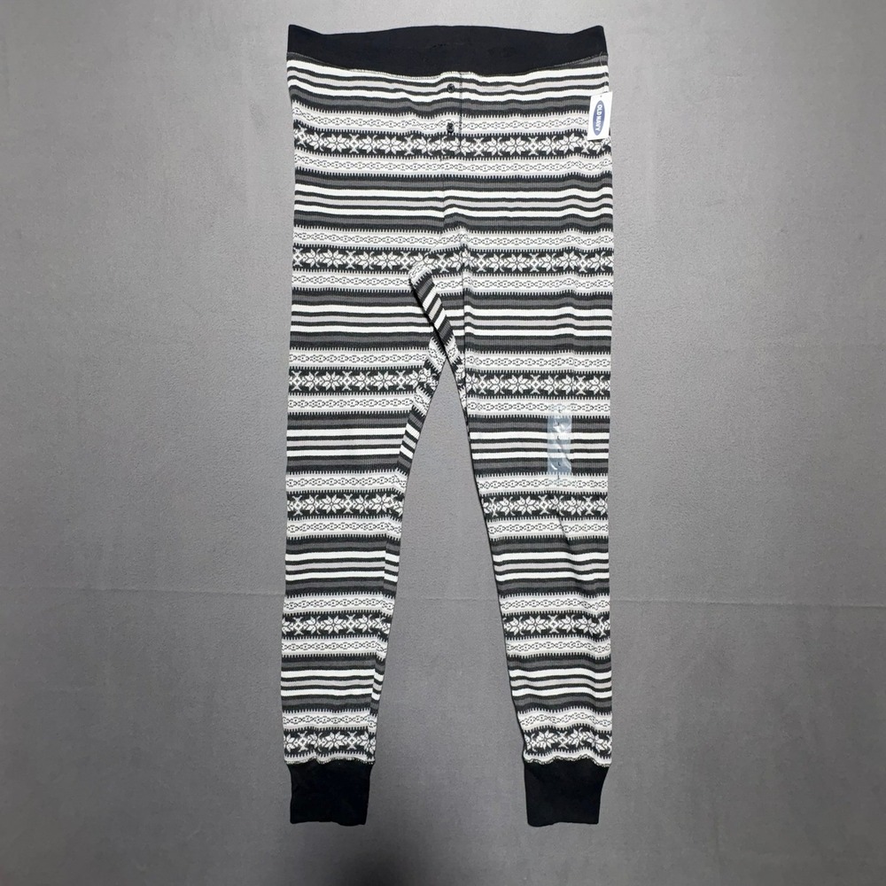 Old Navy Mens Thermal Pajama Pants Black White Fair Isle Waffle Knit Leggings